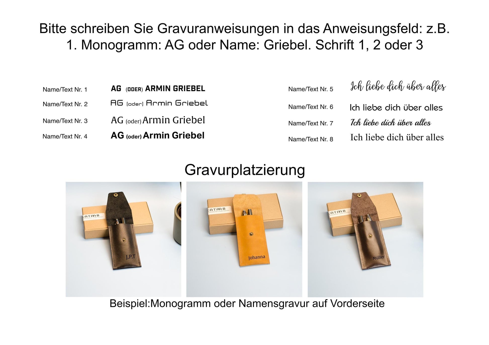 Monogram Stiftetui aus Leder. Größe cir. 15x7cm.Bleistifthalter aus Leder mit Gravur. Personalisiertes Stiftetui aus Leder.Leder Stifthülle. - KATAAB