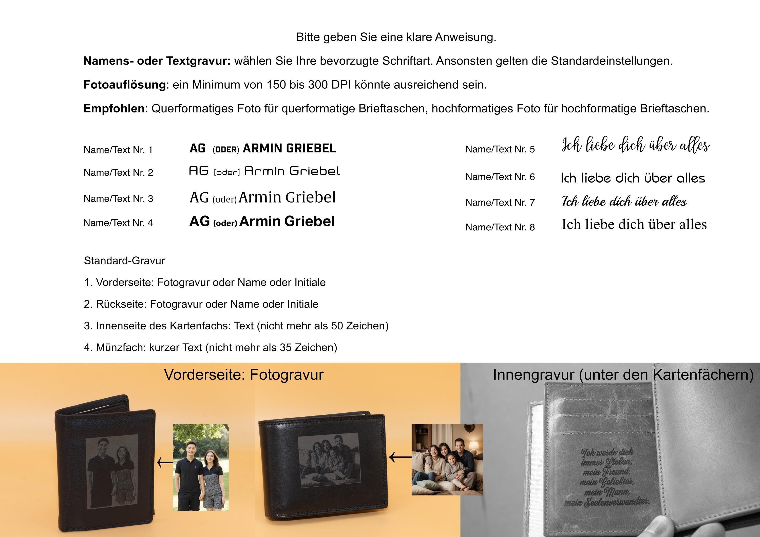 Herrenbrieftasche mit Fotogravur cir 12x9,5cm –Personalisiertes Portemonnaie aus Echtleder – Einzigartiges Vatertagsgeschenk oder Geburtstag - KATAAB