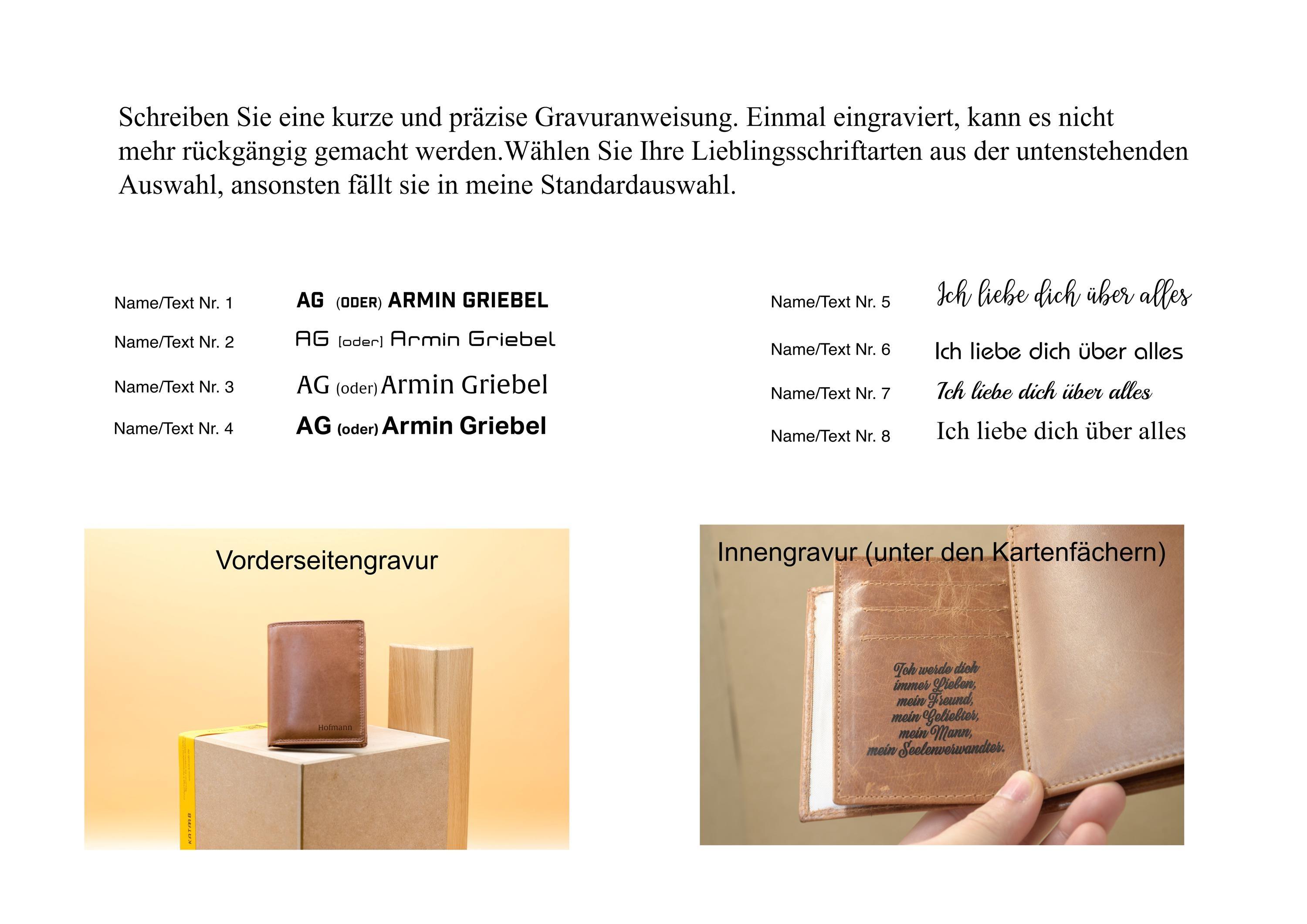 Personalisierte Herren Geldbörse cir. 12x9,5cm. Herren Brieftasche mit individueller Gravur. Perfektes Jahrestagsgeschenk für den Mann. - KATAAB
