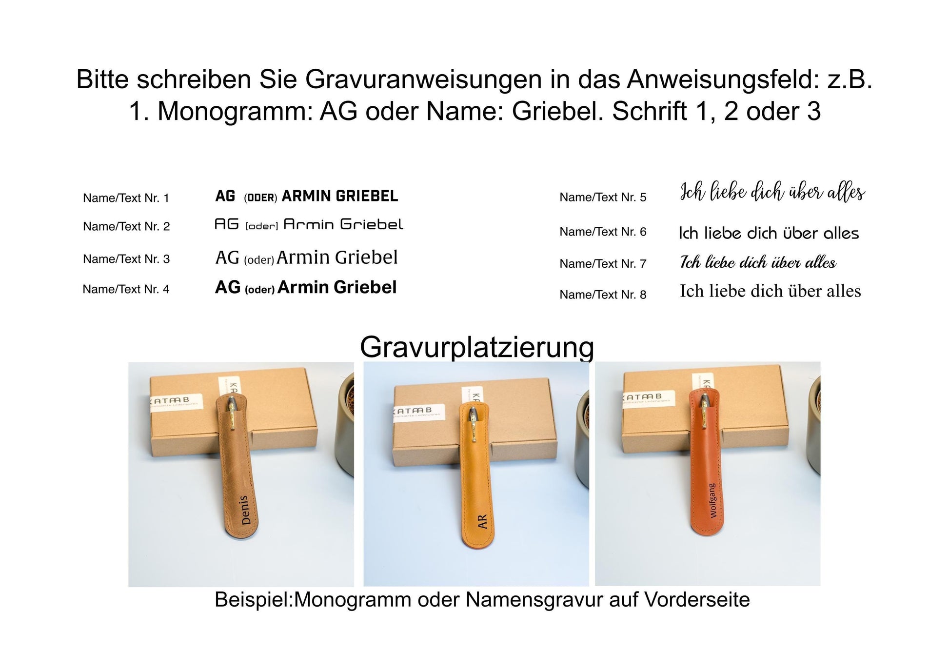 Lederetui für einen Kugelschreiber mit Gravur. Personalisiertes Stiftetui aus Leder. Leder Stifthülle mit Namen Gravur.Größe cir. 17x3,5cm. - KATAAB