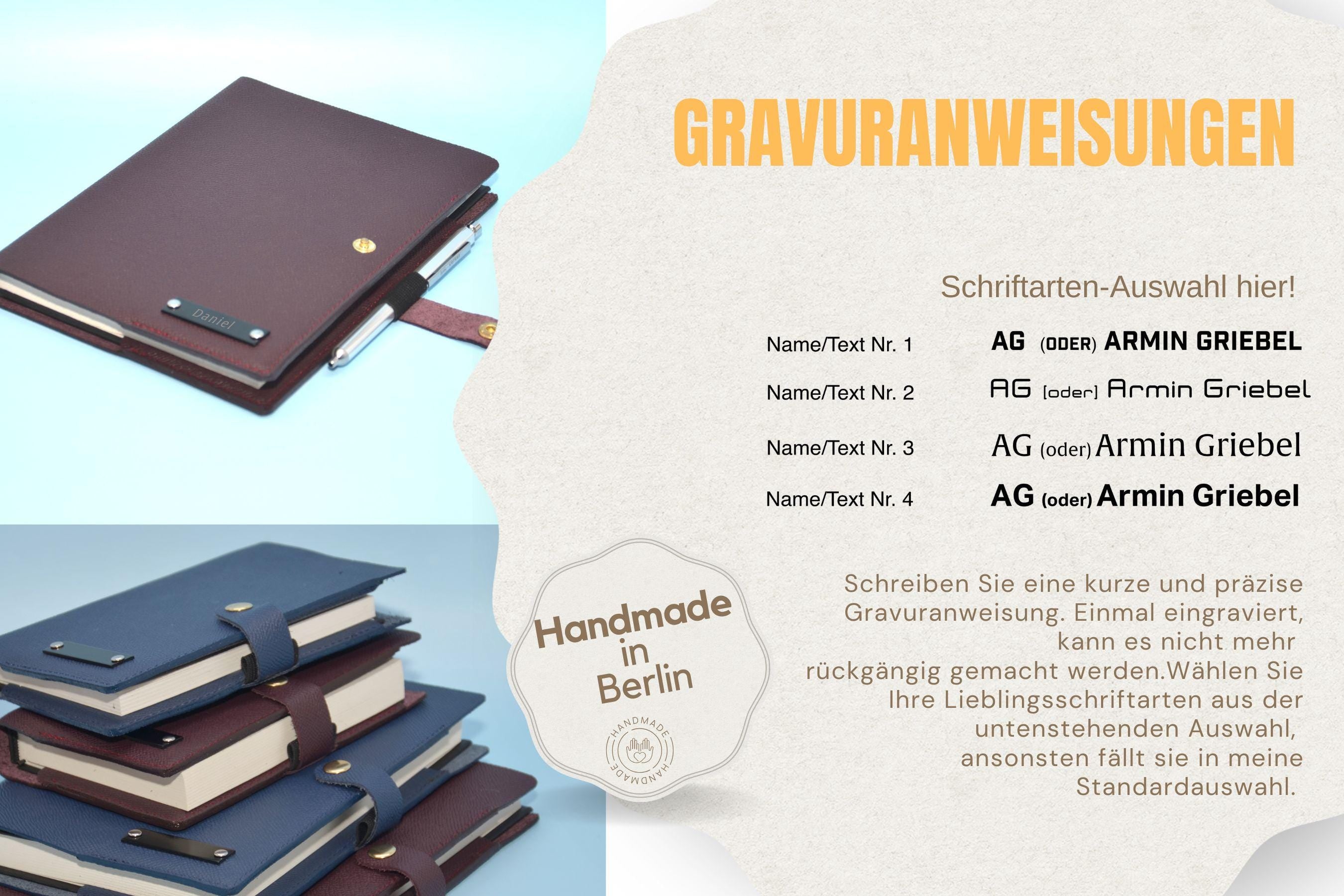 Leder Tagebuchhülle A6 – Reisetagebuch Cover, Italienisches Nappa, Gravur möglich, Nachfüllbar